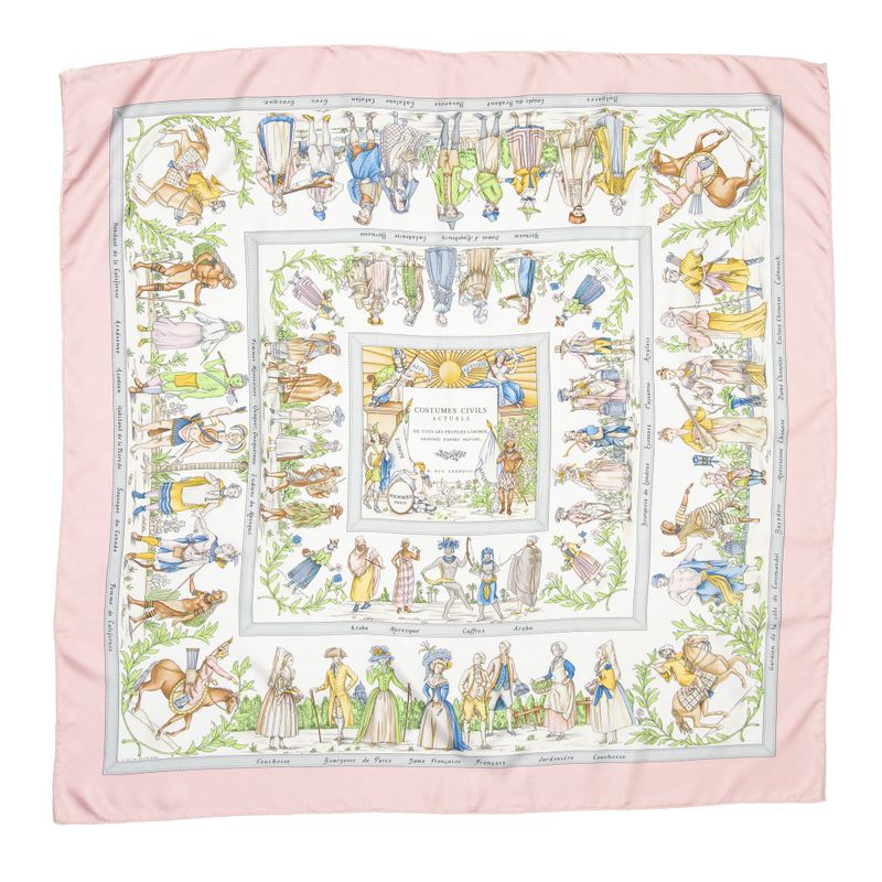 Hermes Scarf Pink White Gray 100% Twill Silk