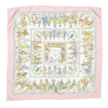 Hermes Scarf Pink White Gray 100% Twill Silk