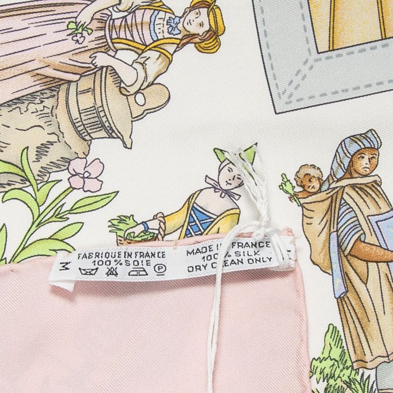 Hermes Scarf Pink White Gray 100% Twill Silk