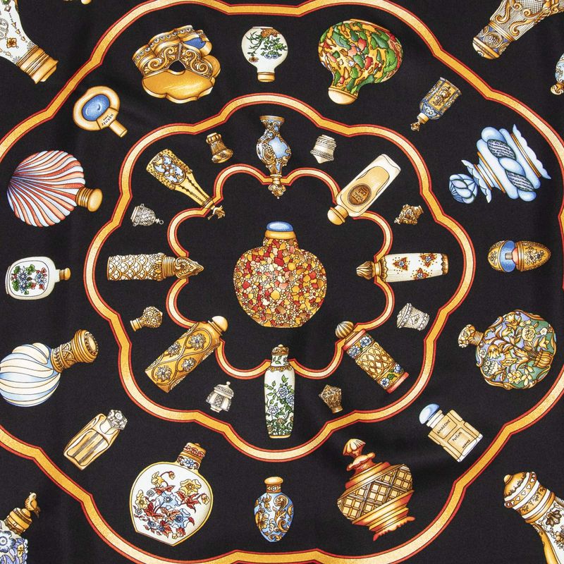 Hermes Scarf Black Orange Gold 100% Twill Silk