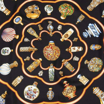 Hermes Scarf Black Orange Gold 100% Twill Silk