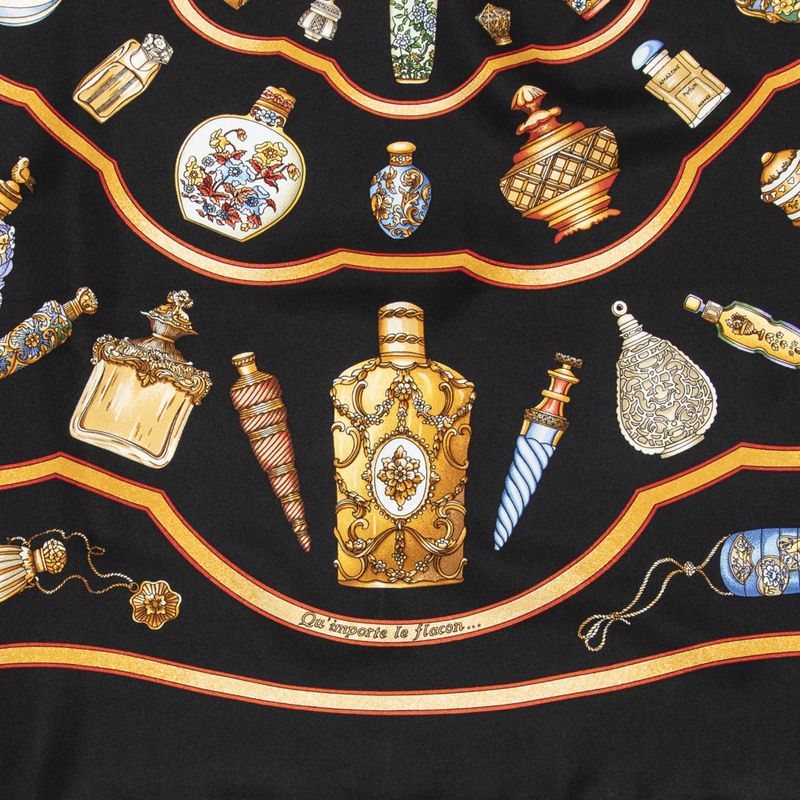 Hermes Scarf Black Orange Gold 100% Twill Silk