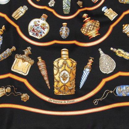 Hermes Scarf Black Orange Gold 100% Twill Silk
