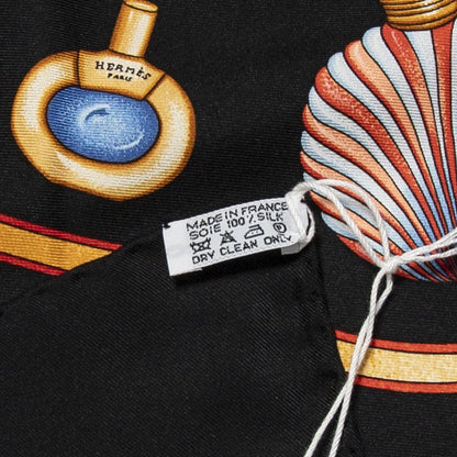 Hermes Scarf Black Orange Gold 100% Twill Silk