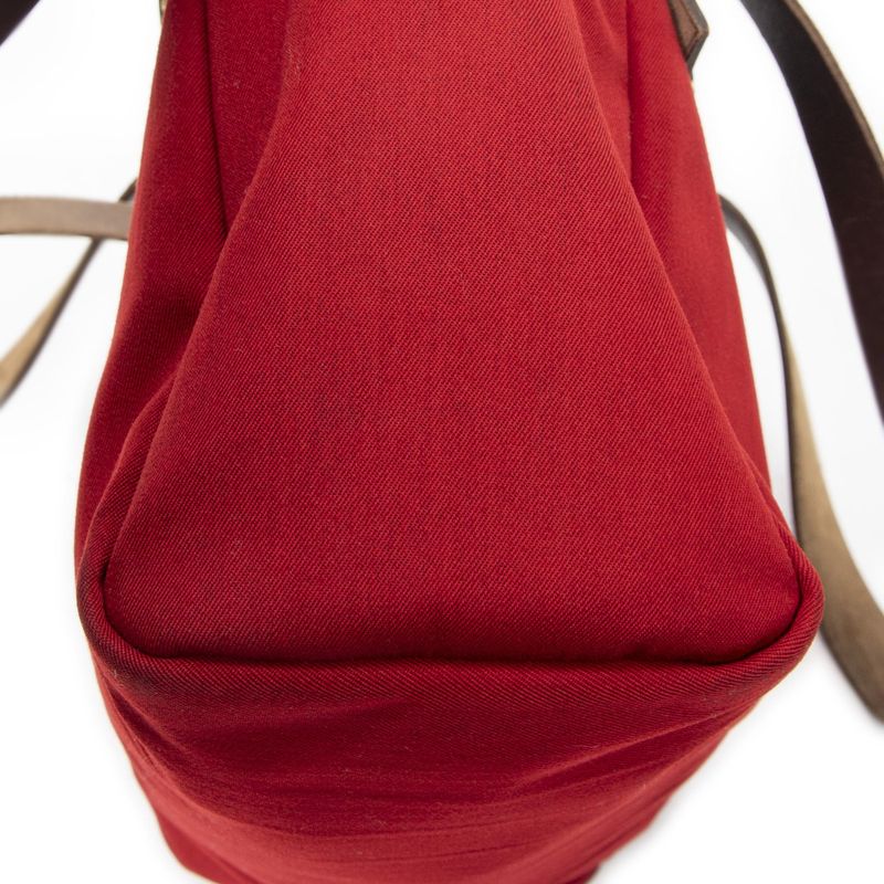 Hermes Herbag Cabas Red Brown Toile Offiche AB