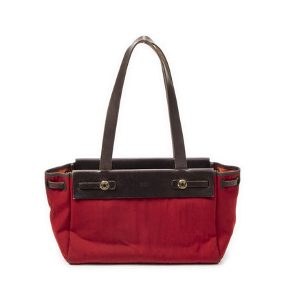 Hermes Herbag Cabas Red Brown Toile Offiche AB