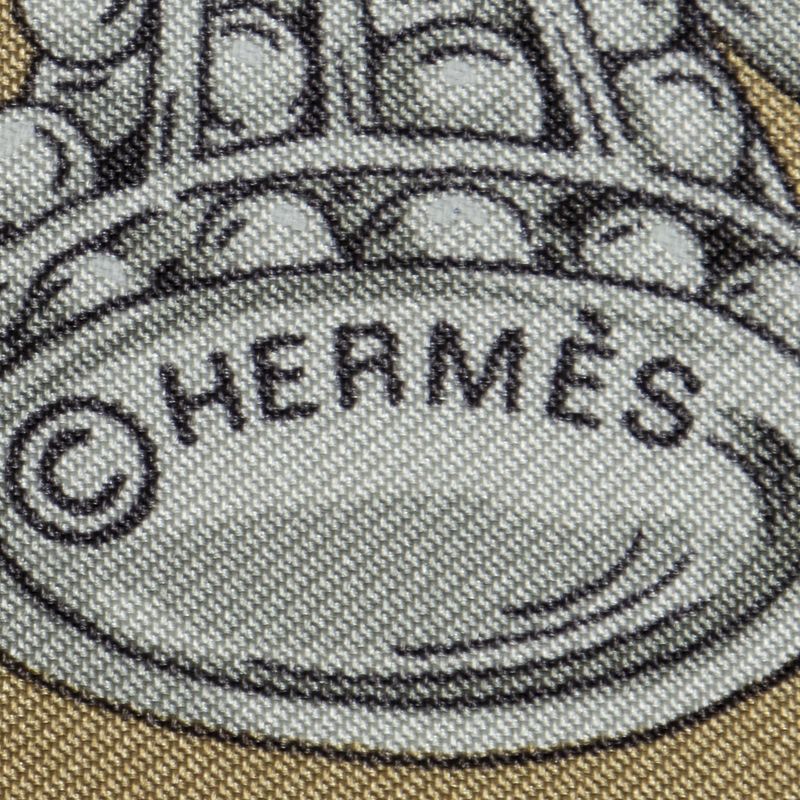 Hermes Scarf Gold Gray Orange 100% Twill Silk