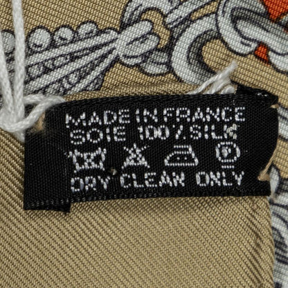 Hermes Scarf Gold Gray Orange 100% Twill Silk