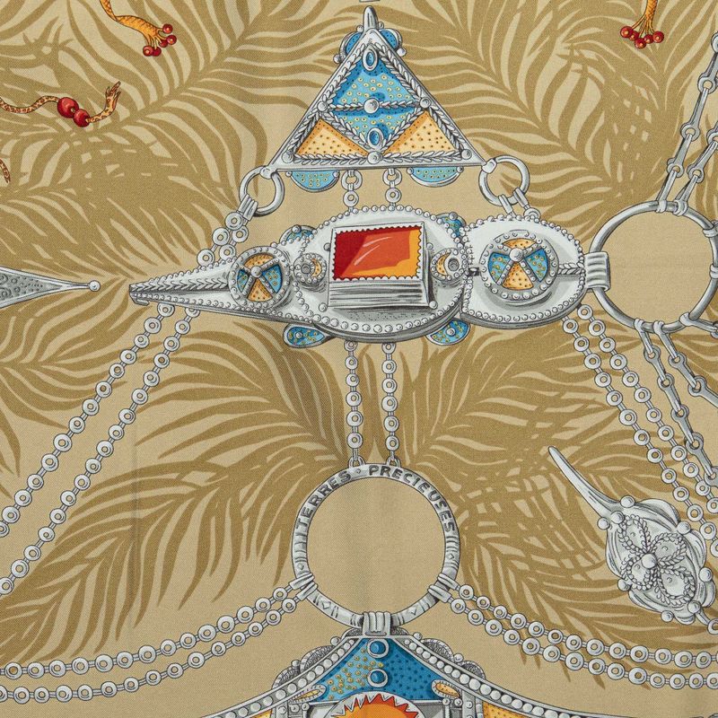 Hermes Scarf Gold Gray Orange 100% Twill Silk