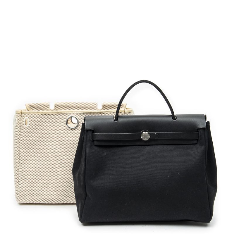 Hermes Herbag 2 in 1 Black Toile Offiche