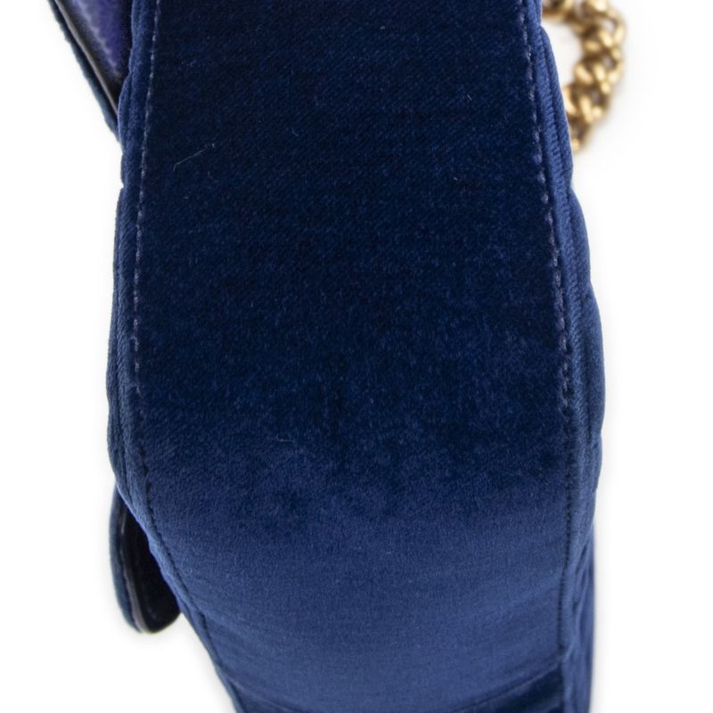 Gucci Small GG Marmont Chain Crossbody Blue Velvet