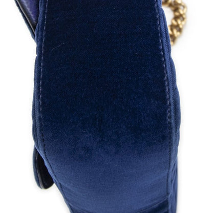 Gucci Small GG Marmont Chain Crossbody Blue Velvet