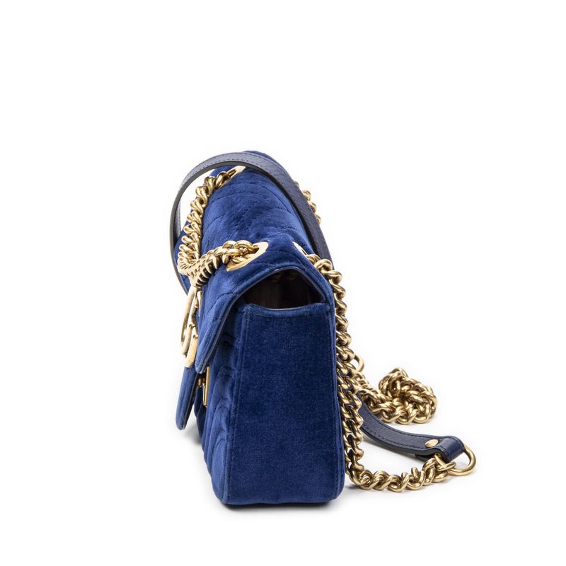 Gucci Small GG Marmont Chain Crossbody Blue Velvet