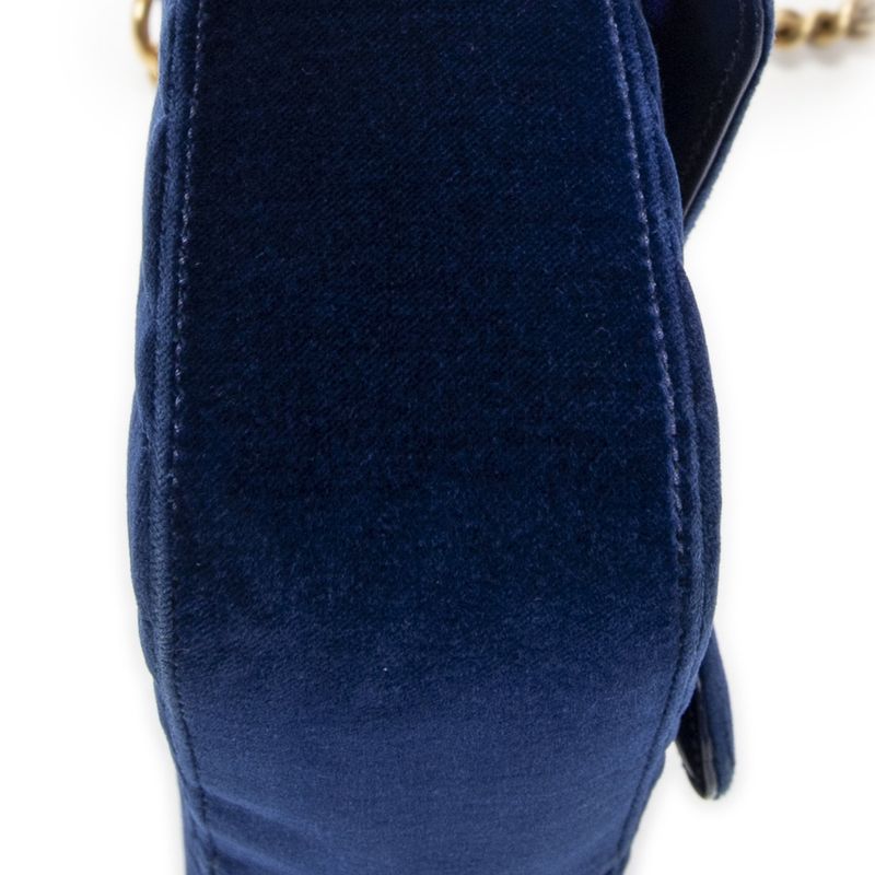 Gucci Small GG Marmont Chain Crossbody Blue Velvet