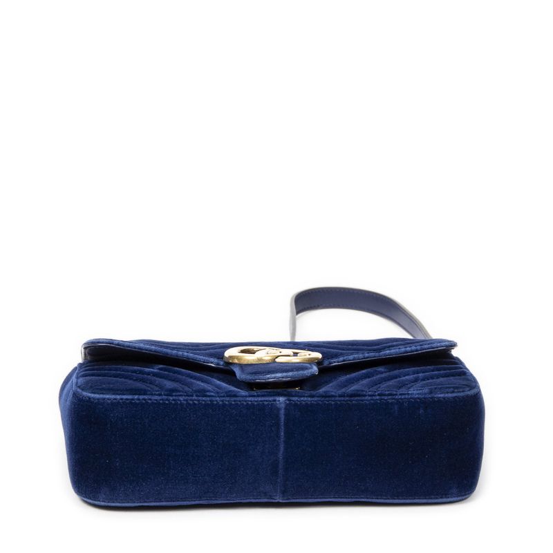 Gucci Small GG Marmont Chain Crossbody Blue Velvet