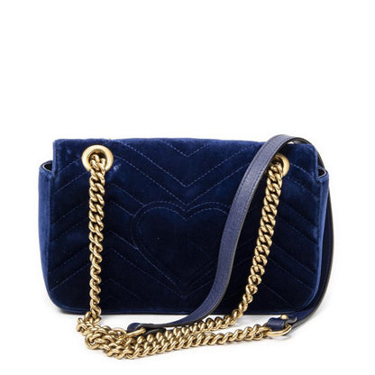 Gucci Small GG Marmont Chain Crossbody Blue Velvet