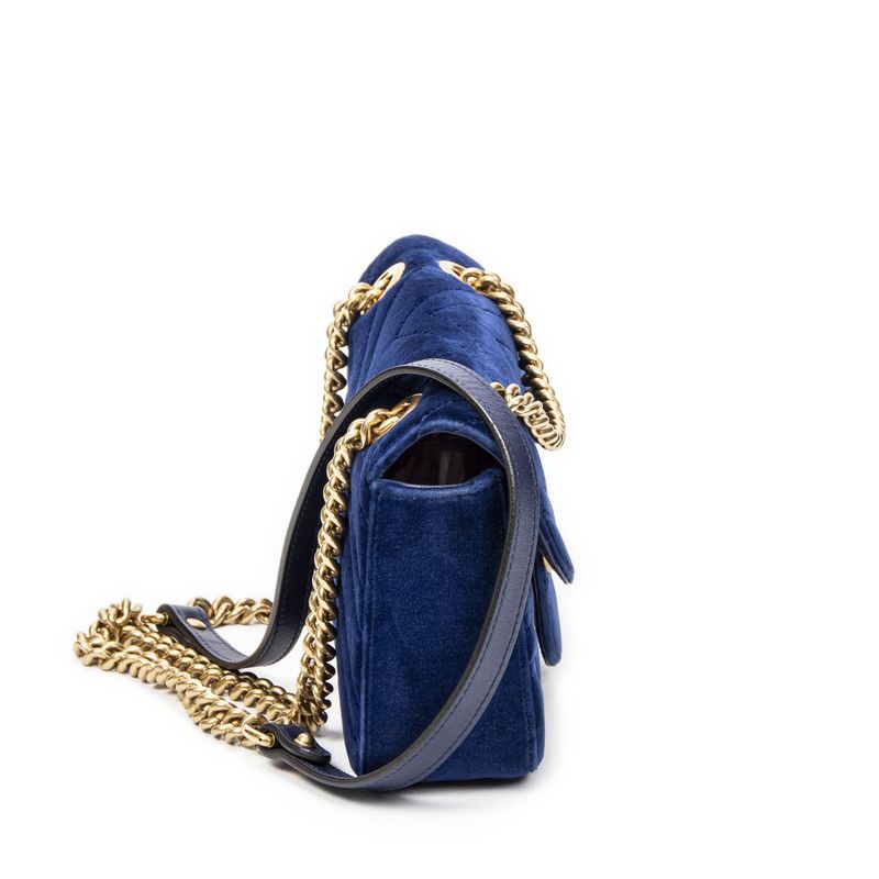 Gucci Small GG Marmont Chain Crossbody Blue Velvet