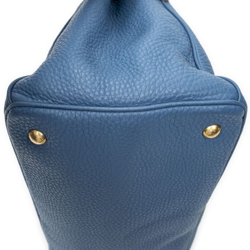 Prada Classic Shopping Tote Blue Vitello Daino