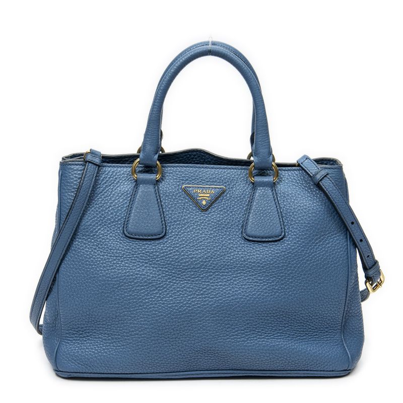 Prada Classic Shopping Tote Blue Vitello Daino