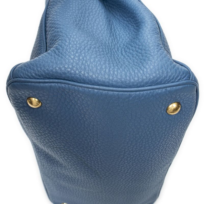 Prada Classic Shopping Tote Blue Vitello Daino