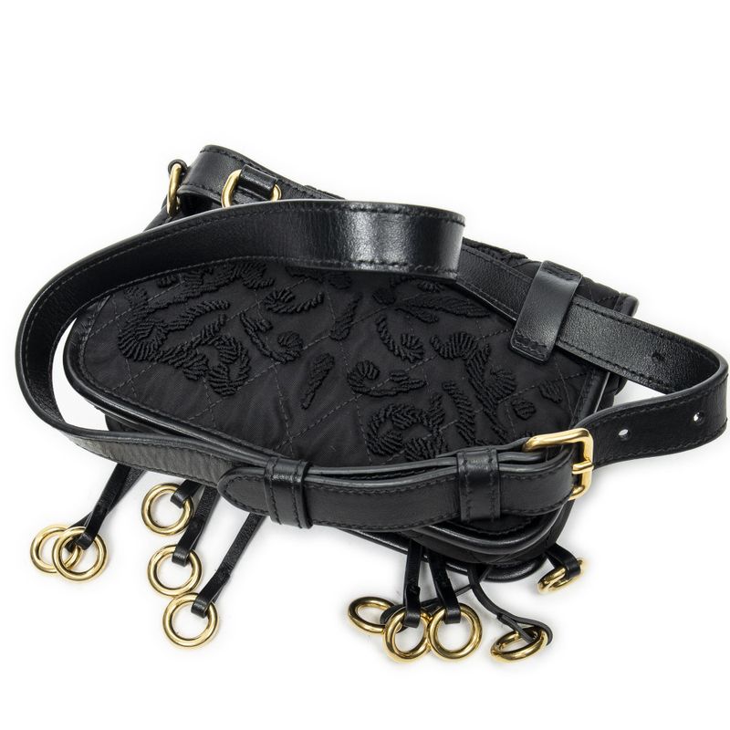 Prada Small Colbert Bag Black Embroidery Canvas