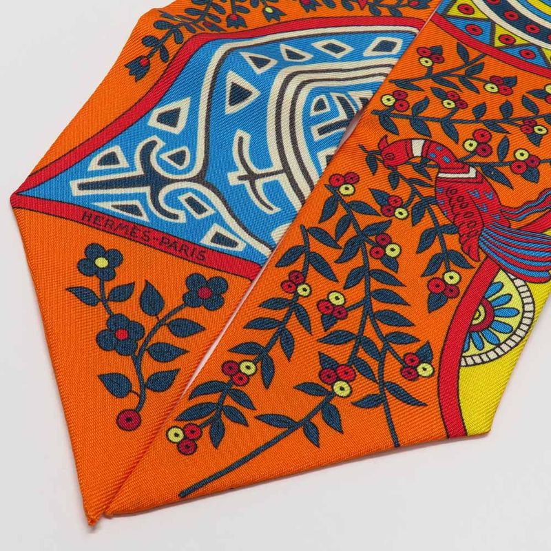 Hermes Twilly Tree of Life L'arbre de Vie Scarf Silk Orange Multicolor