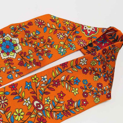 Hermes Twilly Tree of Life L'arbre de Vie Scarf Silk Orange Multicolor