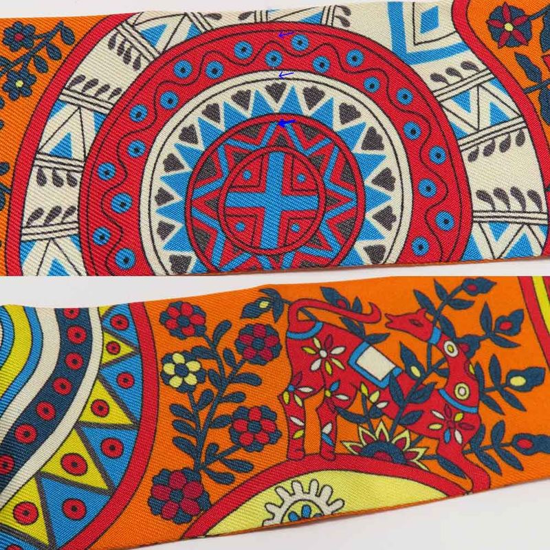 Hermes Twilly Tree of Life L'arbre de Vie Scarf Silk Orange Multicolor