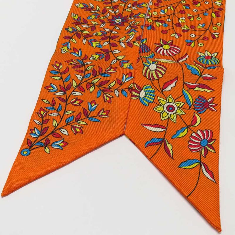 Hermes Twilly Tree of Life L'arbre de Vie Scarf Silk Orange Multicolor