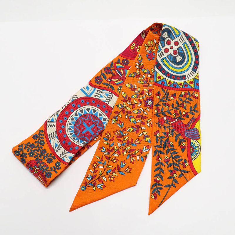 Hermes Twilly Tree of Life L'arbre de Vie Scarf Silk Orange Multicolor
