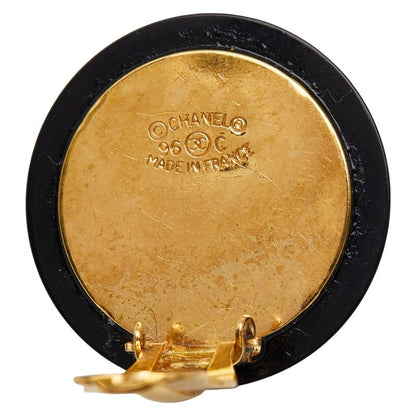 Chanel CC Logo Shell Vintage Black Gold Earrings