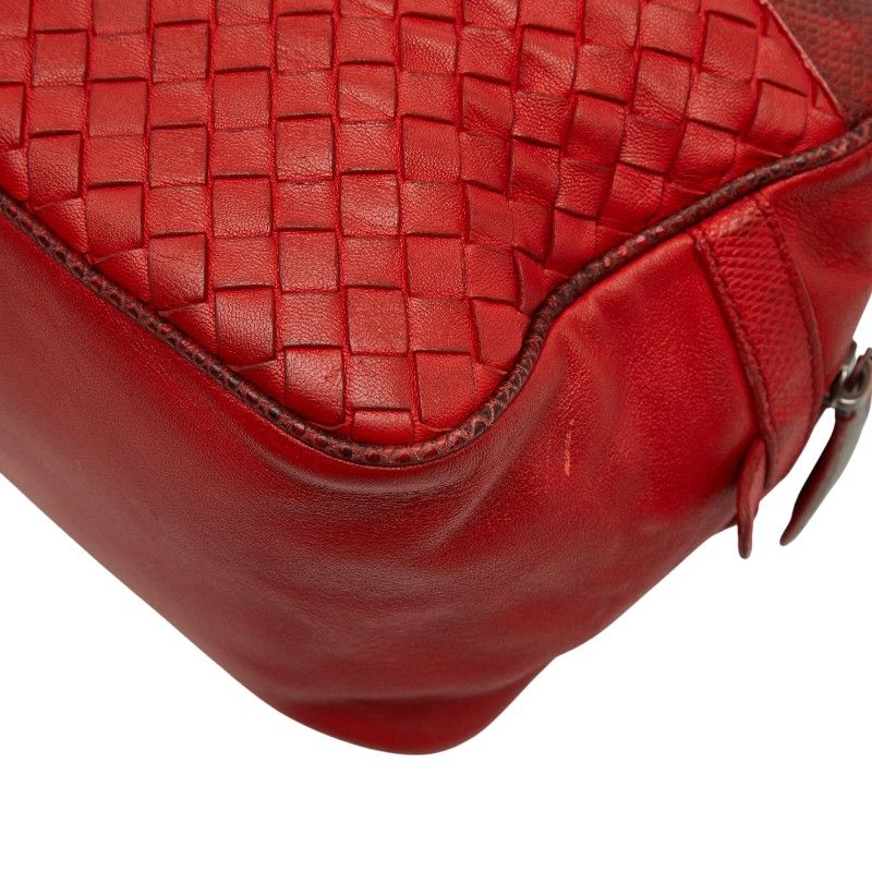 Bottega Veneta Intrecciato Chain Shoulder Bag Red Leather