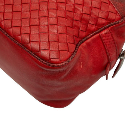 Bottega Veneta Intrecciato Chain Shoulder Bag Red Leather