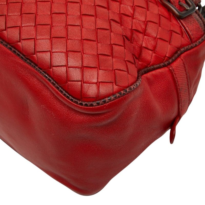 Bottega Veneta Intrecciato Chain Shoulder Bag Red Leather