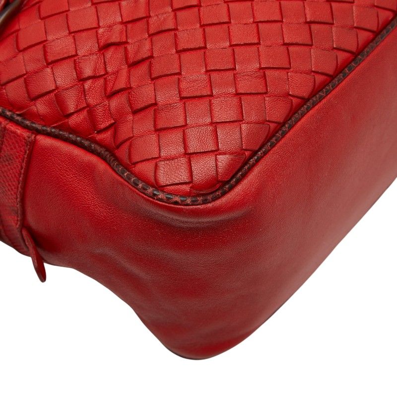 Bottega Veneta Intrecciato Chain Shoulder Bag Red Leather