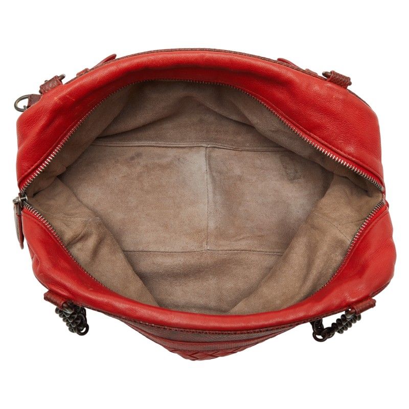 Bottega Veneta Intrecciato Chain Shoulder Bag Red Leather