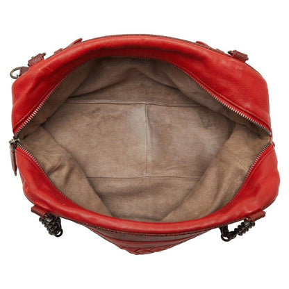Bottega Veneta Intrecciato Chain Shoulder Bag Red Leather