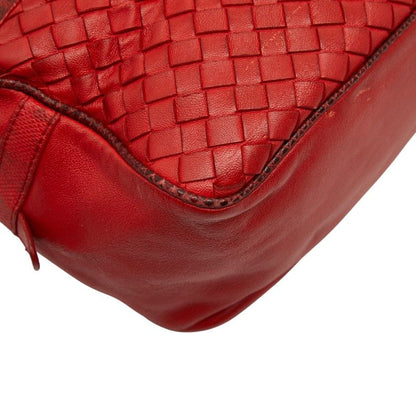 Bottega Veneta Intrecciato Chain Shoulder Bag Red Leather