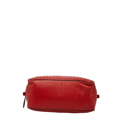 Bottega Veneta Intrecciato Chain Shoulder Bag Red Leather