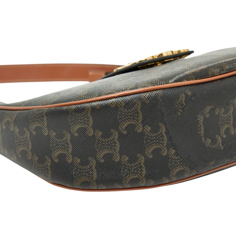 Celine Triomphe One Shoulder Bag Black Brown Leather