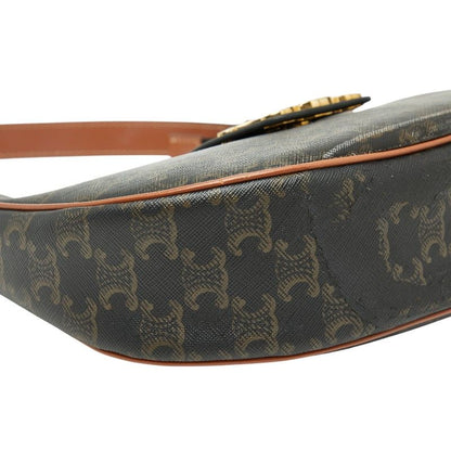 Celine Triomphe One Shoulder Bag Black Brown Leather