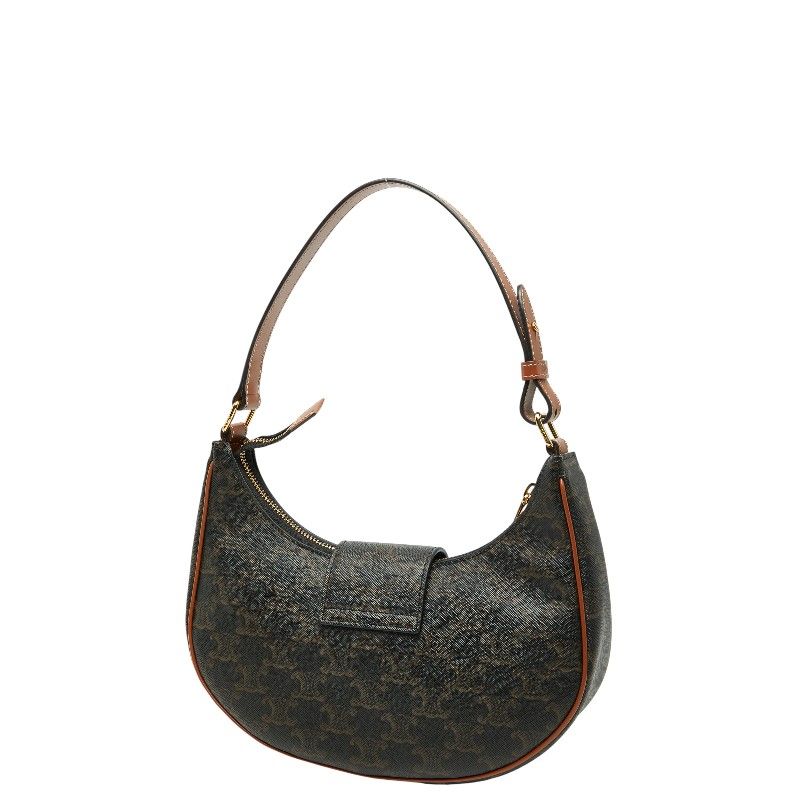 Celine Triomphe One Shoulder Bag Black Brown Leather