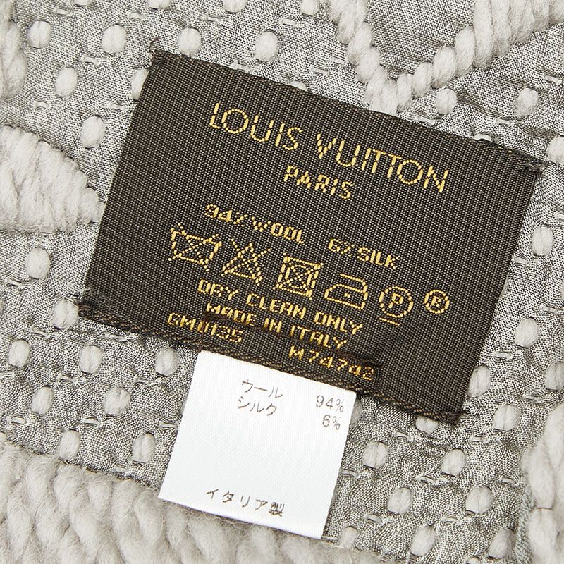 Louis Vuitton Logomania Scarf Gripe Lou Gray Wool Silk