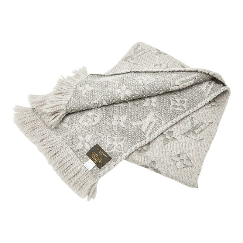 Louis Vuitton Logomania Scarf Gripe Lou Gray Wool Silk