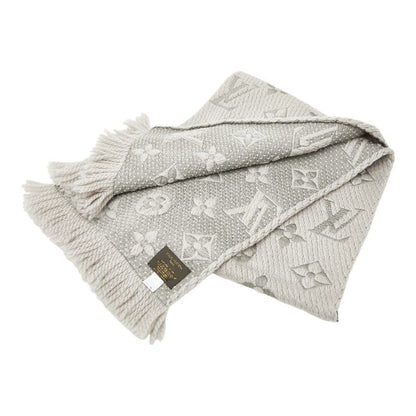 Louis Vuitton Logomania Scarf Gripe Lou Gray Wool Silk