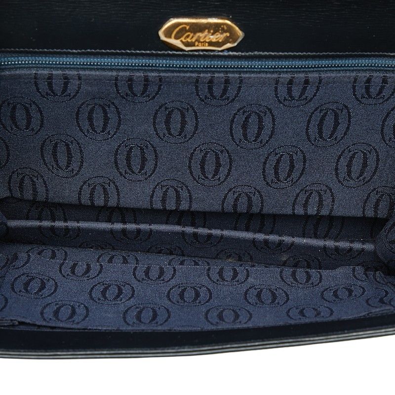 Cartier Saffiano Line Chain Shoulder Bag Navy Leather