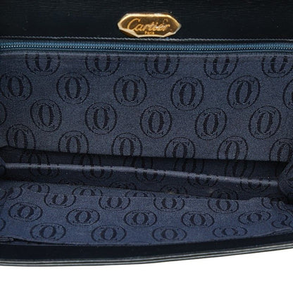 Cartier Saffiano Line Chain Shoulder Bag Navy Leather