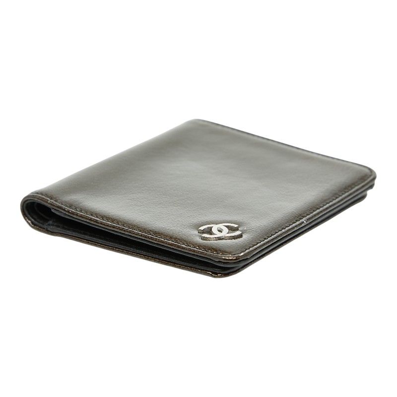 Chanel CC Logo Bronze Brown Black Patent Leather