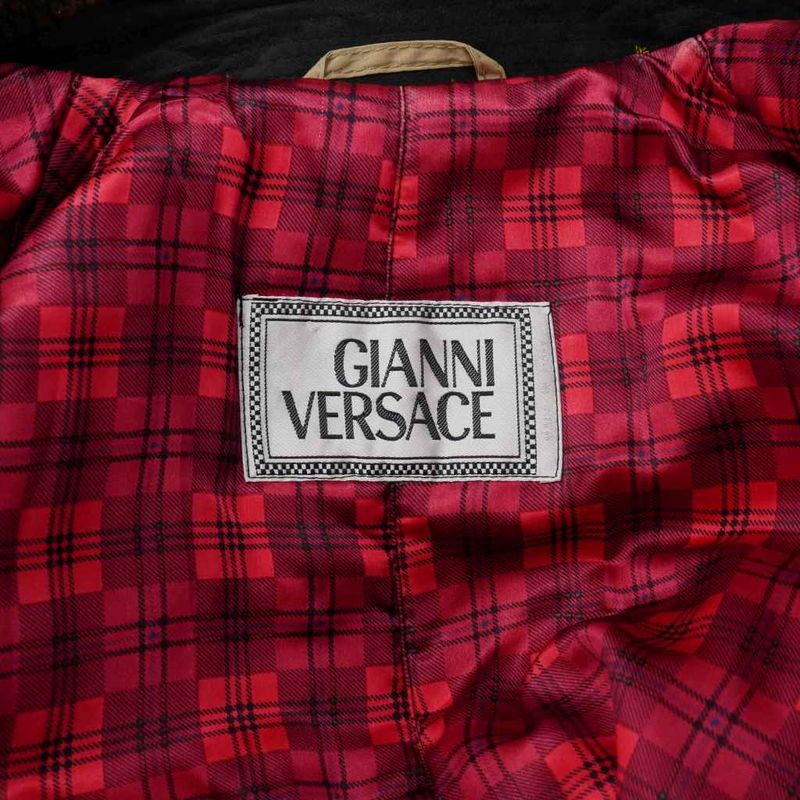 Versace Boa Switching Half Coat Leopard Lining Check 38 Beige Brown Red