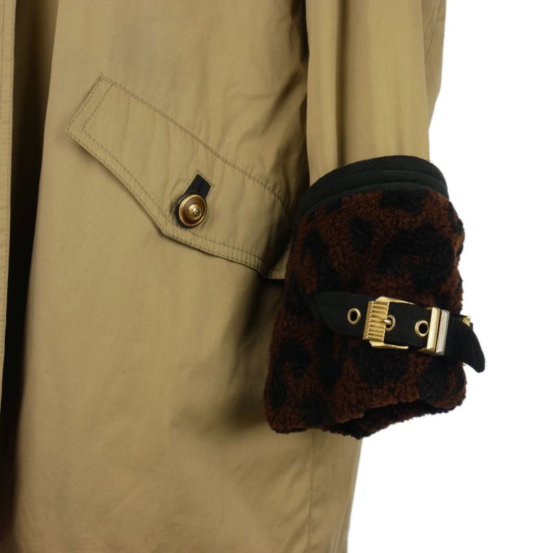 Versace Boa Switching Half Coat Leopard Lining Check 38 Beige Brown Red